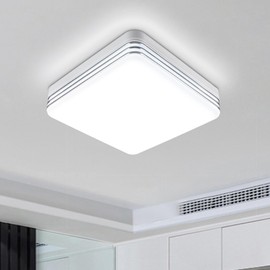 VIPMOON 18W Led Ceiling Light Square Silver Edge Indoor Flush Lighting Ceiling 6500K Ceiling Lamp Cold White Energy Efficient Slim Ceiling Lamp for Barthroom Kitchen Balcony Passage Hallway