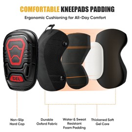 TICONN Gel Knee Pads for Work, Professional Heavy Duty Work Knee Pads for Men with Soft Foam and Gel Cushion for Men Construction, Garden, Flooring (Black/Red)
