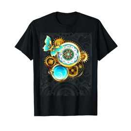 Steampunk Blue Butterfly Vintage Clock Gears Goth Gift Women T-Shirt