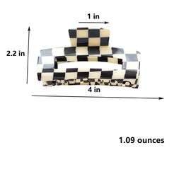 ZHOUMEIWENSP 1pces Plaid Hair Clips, Claw Banana Clips for Thick Hair Black White Jaws French Tortoise Shell Clips for Female Girls (Rectangle)
