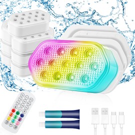 QOLNBY Pool Lights, Rechargeable Submersible LED Lights, Pool Lights for Inground Pool, IP68 Waterproof Lights 16 Color Chase Mode Underwater Light with Rechargeable Remote-8 Pack