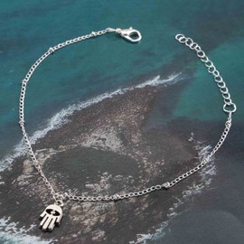 Yheakne Boho Hamsa Hand Ankle Bracelet Silver Dangle Hamsa Anklet Bracelet Vintage Minimalist Chain Anklets Beach Foot Chain Jewelry for Women and Girls Summer Gifts