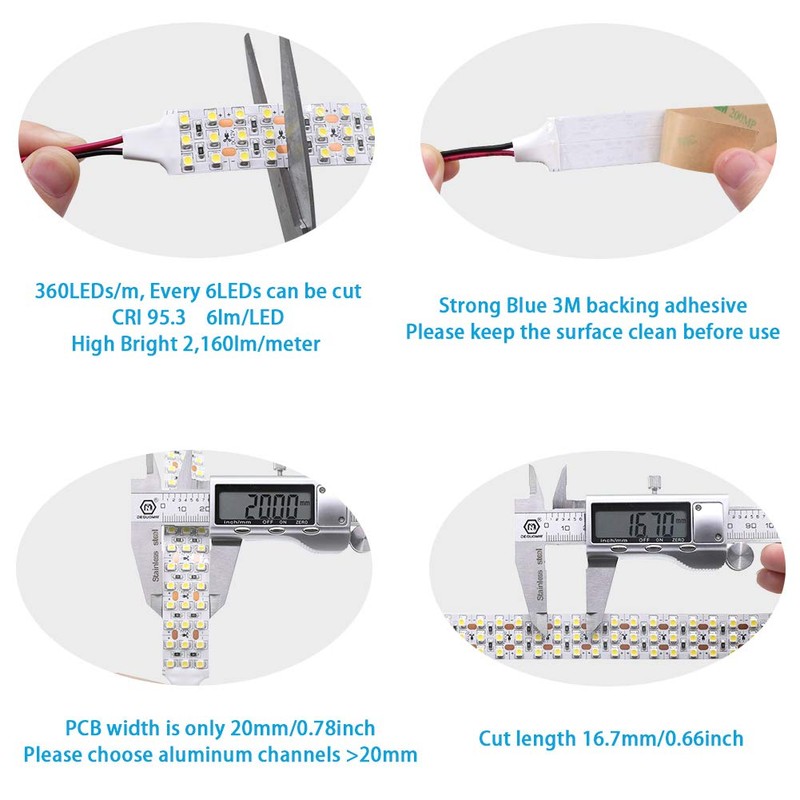 SuperLightingLED High CRl 95 LED Strip Lights 6000K Daylight White,