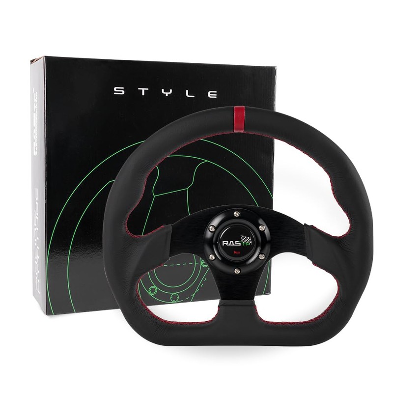 RASTP Racing Steering Wheel,12.6”/320mm Genuine Leather 6 Bolts Steering Wheel