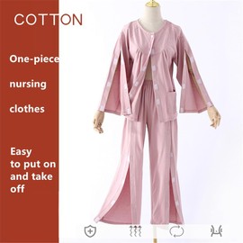 LAROTSUBA Bedridden Patient Clothing,Cotton Patient Nursing Suit,Tear Away Pants with Magic Stickers for Post-Surgery,Incontinence Dialysis,Full Open Down Rip Off Pants(Man,Grey,XXL)