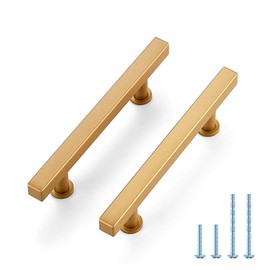 JOY DECOR - Paquete de 10 manijas cuadradas de acero inoxidable, color dorado champaña, 3-3/4 pulgadas