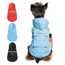 Teduola Waterproof Puppy Dog Raincoats with Hood for Small Medium Dogs, Dog Raincoat with Reflective and Leash Holes Winter Dog Vest Warm Raincoat Dog and Puppy Safety (Blue, XX-Large)
