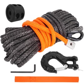 RUHUO Synthetic Winch Rope Kit, 1/4" x50' Winch Cable with Protective Sleeve, Heavy-Duty Winch Hook and Rubber Stopper, Winch Accessories for Off-Road SUV, UTV, ATV (Black&Orange, 1/4" x50')