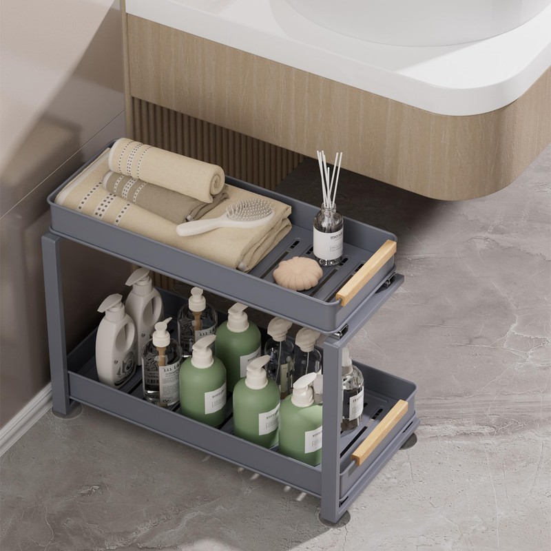 MEICCIPLUS Pull Out Under Sink Organizer, 2 Tier Slide Out
