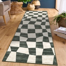 GarveeHome Runner Rug 2x6 Runner Rug Non Slip Washable Runners for Hallways, Boho Vintage Rugs with Rubber Backing, Soft Low-Pile Indoor Carpet for Entryway, Laundry, Bedroom (Green)