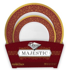 Decorline Burgundy and Gold Combo Plates - 10" & 7" | Majestic Collection | Pack of 32