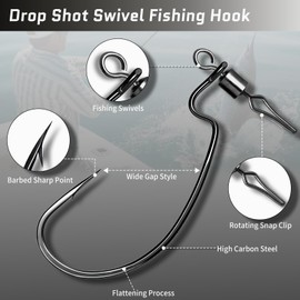 FishTrip 30pcs Swivel Drop Shot Hooks, EWG Spin Shot Hook for Bass Fishing with Swivel Saltwater Freshwater Sizes 4, 2, 1, 1/0, 2/0, 3/0, 4/0, 5/0