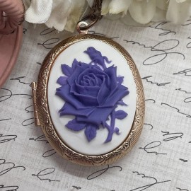 Fancy Fox Boutique Rose Gold Cameo Purple White Victorian Anniversary  Wedding Locket Necklace Gift
