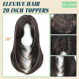 ELEVAVE Hair Toppers for Women with Thinning Hair, 20 Inch Toppers Hairpieces for Women with Middle Part Clip in Bangs 360° 3D Realistic Scalp Daily Use (Dark Brown with Highlights)
