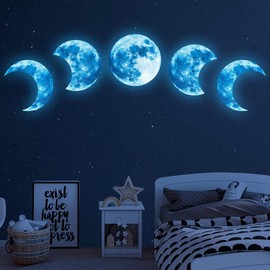 10Pcs Glow in The Dark Moon Wall Decals Large Luminous Space Planet Moon Phases Wall Sticker Glow in The Dark Stickers for Ceiling Removable Vinyl Boho Wall Decor for Boys Girls Bedroom Nursery