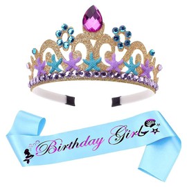 SIEBOLD Pack of 2 Birthday Crown Sash, Birthday Headpiece for Girls, Happy Birthday Headpiece for Girls, Women, Birthday Party Decoration (Crown + Sash)