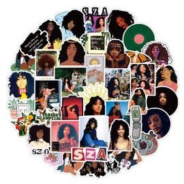 Singer SZA Stickers for Water Bottle, 50pcs Music Singer SZA Vinyl Waterproof Stickers for Adult Teen Girl Laptop,Skateboard,Computer,Phone,Luggage,Bike,Notebook, Scrapbook (Singer SZA)