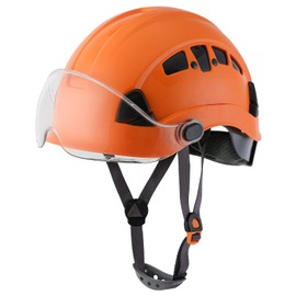 LOHASWORK Safety Hard Hat ANSI Z89.1 Approved,Adjustable Safety Helmet with Visor,6-Point Suspension,Construction Forestry Aborist Work(04Orange+Clear Visor)