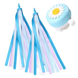 MINI-FACTORY Girl's Bike Bell + Streamer Set, Kid's Bike Bell with Streamers Children's Bike Accessory Gift Set for Bicycle Front Handlebar (Blue - White)