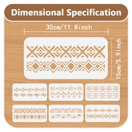 6Pcs Aztec Border Wall Stencil Templates 30 x 15cm Reusable Plastic Stencils for Painting on Wood Wall Floor Tile Fabric Glass DIY Home Decor