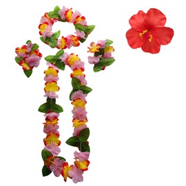 MUNSKT Hawaiian Party Set, Flower Bands, Bracelets, Grass Skirt, Bohemia Flower Hair Clip, Tropical Costume Accessories for Carnivals, Beach Parties, Christmas, New Year Celebrations
