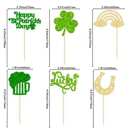24 adornos para cupcakes del día de San Patricio con brillantina, trébol de la suerte, decoración de tartas de trébol de cuatro hojas para decoración de fiesta del día de San Patricio