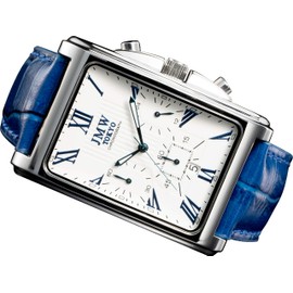 JMW TOKYO Men's Square Watch White & Blue Wristwatch, Square, Rectangular, Men’s Chronograph, Limited Edition, Seiko, Quartz, Leather Band, Genuine Leather, Business, Simple, Popular, Father's Day,