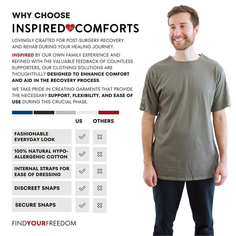 Inspired Comforts Post Surgery w/L&R Snaps (Grey,XL)