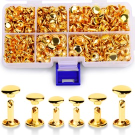 Tundi Set di 300 rivetti cavi, in 3 misure, in pelle dorata
