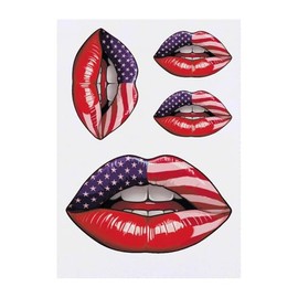 4 x 'American Flag Lips' Temporary Tattoos - Water Resistant, Skin-Safe, Non-Toxic Transfers, Mixed Sizes (TO00083970)