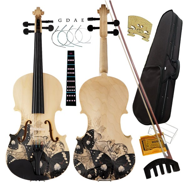 Aliyes Distinctive Artistic Violin Set Designed for Beginners/Students/Kids/adults with Hard Case,Bow,Extra Strings (4/4/Full-size)