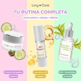 LOVY CARE Kit de Cuidado Facial Completo, 1 Srum Coenzima Q10, Ceramidas y T Verde  1 Crema Hidratante con Colgeno  1 Srum Antiojeras con Cafena y... 