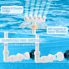 Ueyben Adjustable Pool Fountain, Sprinkler Fountain with 5 Nozzles 360° Direction Control Waterfall Cooling Aerator Spray (White)