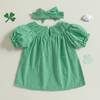 Baby Girl St Patrick’s Day Dress Puff Short Sleeve Smocked