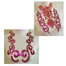 5pcs Hot Pink Big Flower Sequins Embroidered DIY Applique Iron Patches