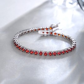 FANCIME January Birthstone Tennis Bracelet, Sterling Silver Garnet Tennis Bracelets for Women, Fine Jewellery Wedding Bridal Prom Birthday Gift for Women Girls