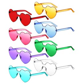 Frienda 8 Pairs Heart Shaped Sunglasses for Women Rimless Heart Glasses Candy Color Sunglasses for Party Favor(Brilliant Color)