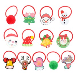 Healvian 50Pcs Christmas Hair Ties for Santa Claus Ponytail Holders Durable Elastic Hair Accessories for Party Festival Holiday Use present