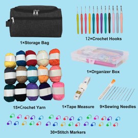 69 Pcs Crochet Kit for Beginners, Crochet Hook Set with Crochet Yarn & Crocheting Accessories Set with Hangable Storage Bag Crochet Kits for Starter Adults Kids