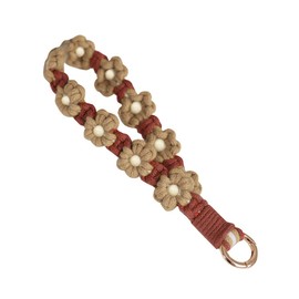 FFWTPY Key Chain Braided Key Chain Short Key Chain Wooden Beads Flower Heart Daisy Birthday Women's Day Gift for Girls on Women, Brown and Curry