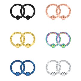 SCERRING 16G 8mm Captive Bead Piercing Ring Stainless Steel Nose Tragus Daith Helix Lip Eyebrow Hoop Rings 12PCS (Mix Color)