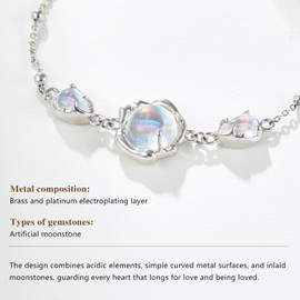 Cicy Bell Platinum Plated Link Bracelet Synthetic Moonstone Adjustable Cable Chain Station Bracelets, 5.9"+ 1.9" Extender