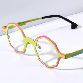 FONEX Colorful Pure Titanium Glasses Frame Women Retro Round Eyeglasses (F85812_Yellow, Clear)