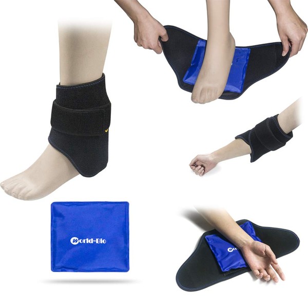 WORLD-BIO Gel Ice Pack for Ankle Foot Injuries Reusable, Cold Pack for Plantar Fasciitis relief, Ankle Sprains, Swollen Foot and Muscle Pain Relief, Heat and Hot Therapy - 6.3''×6.7''