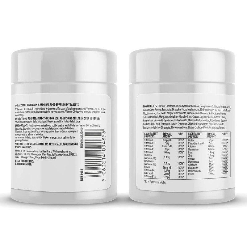 A-Z Multivitamin and Minerals Tablets, Vitamins for Men's and Women's,