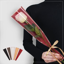 BEISHIDA 50 PCS Single Rose Sleeve Plastic Flower Wrapping Bags Cellophane Flower Sleeves for Florist Bouquet Supplies Mother's Day Valentine's Day (Red and Champagne)