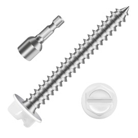 #8 x 2 White Painted Hex Washer Head Self Tapping Screws, Self Piercing Gutter Screws, Socket Bit Included, 100 PCS