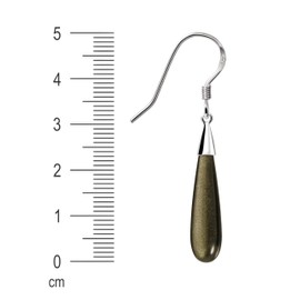 Franki Baker Long & Elegant Natural Gold Black Obsidian Gemstone & Sterling Silver Drop Earrings. Length: 5cm. Comes in Pretty Box.