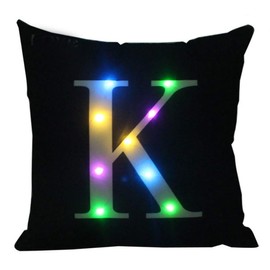 ZUODU Creative LED Colorful Flashing Velvet Letter Cushion Cover Pillow Cover Bar Use Party Use Festival Use Gift Use18”x18” or 45cm x 45cm 1pc (K-black)