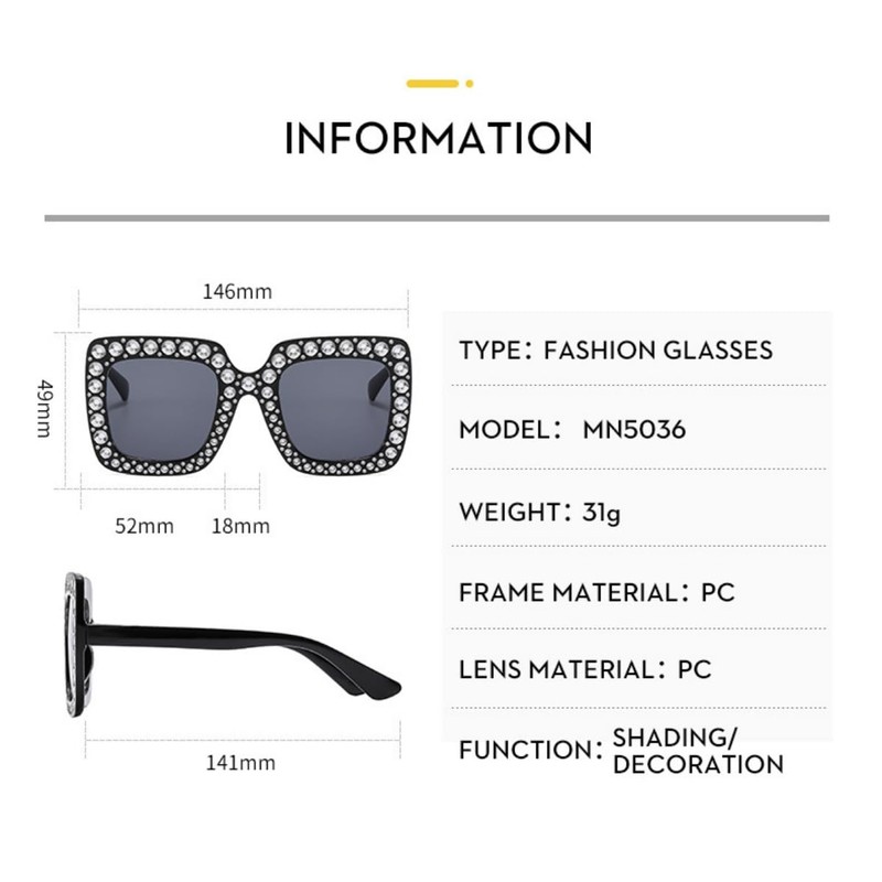 IKUVNA Oversized Crystal Rhinestone Sunglasses for Women Men Thick Frame